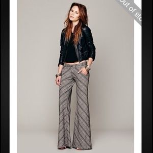 Free People Plaid Boot Cut & Flare Pants in Gray/Brown
